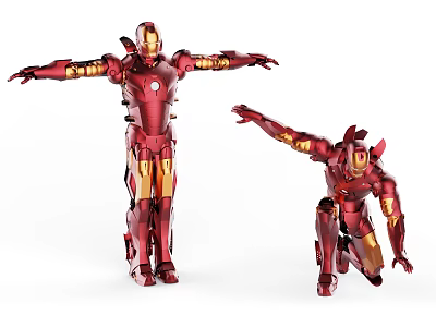 Two Iron Man Action Figures In Dynamic Poses With Red And Gold Armor 3d model