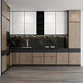 Modern Kitchen Interior With White And Wooden Cabinets And Marble Countertop