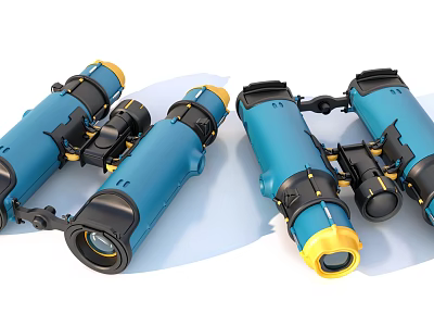High Quality Blue Yellow Binoculars With Black Accents For Outdoor Use 3d model
