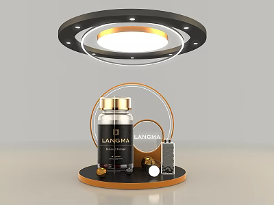 Modern Display Stand With LANOMA Bottle Circular Lighting And Decorative Elements 3d model