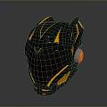 Futuristic Black And Orange Combat Helmet As Tactical Weapon Gear With Sharp Sleek Design