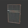 Rustic Metal Grille Gate With Vertical Bars And Secure Lock