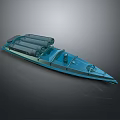 Detailed Blue Rigid Inflatable Boat 3D Model With Black Tubes