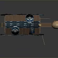 Ancient Wooden Siege Weapon With Blue Canopy Moon Star Patterns Wooden Wheels And Golden Ram