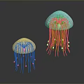 Two Transparent Jellyfish with Long Glowing Tentacles Gracefully Floating Underwater