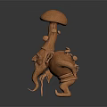 Detailed Handmade Wooden Sculpture Carving of Mythical Dwarf with Mushroom Head and Long Beard
