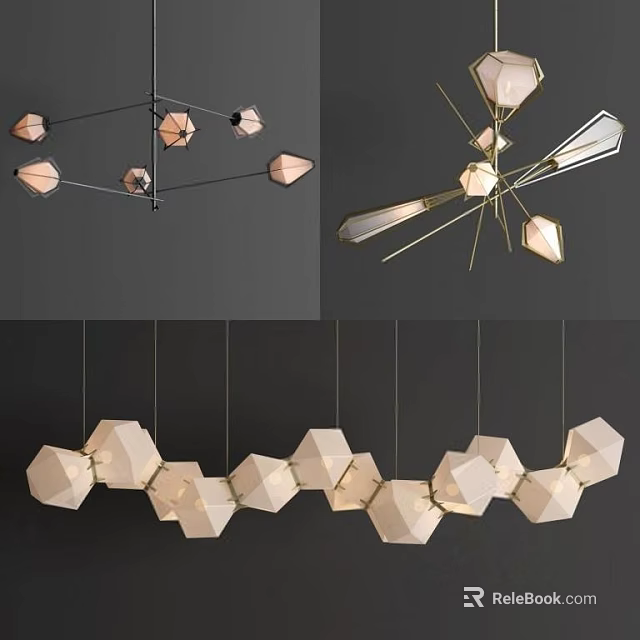 Unique Irregular Geometric Pendant Lights With Metal Hanging Structure For Modern Interior Design 3d model 
