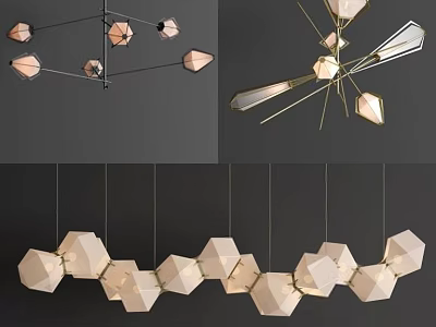Unique Irregular Geometric Pendant Lights With Metal Hanging Structure For Modern Interior Design 3d model