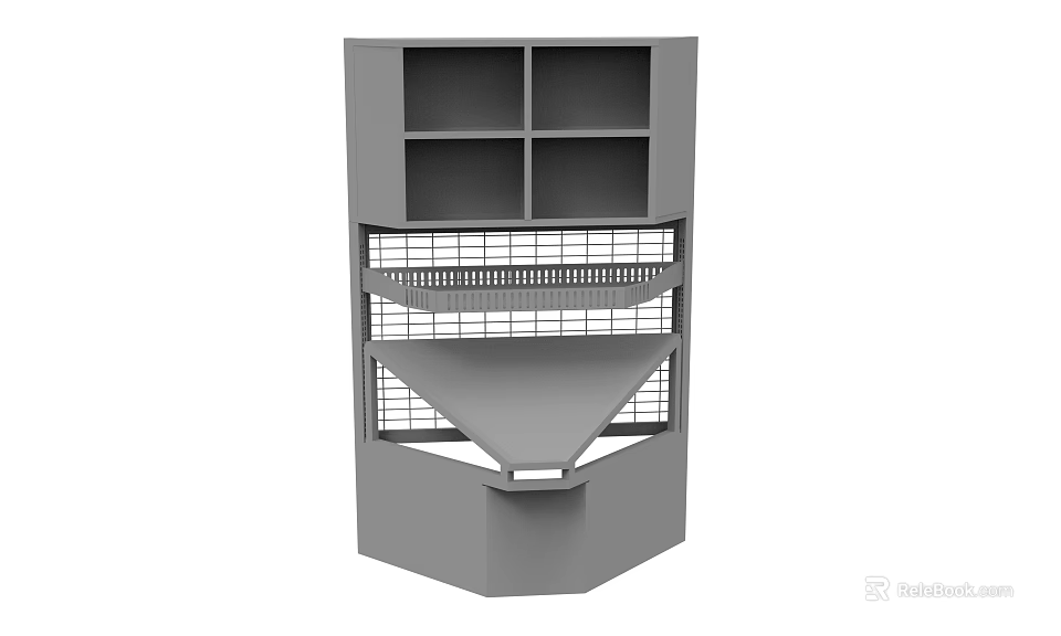 Gray Display Shelf with Multiple Compartments Grid Shelves and Slanted Platform for Retail Product Showcase 3d model 