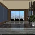 Modern Sales Office Lobby With Spacious Interior Floor to Ceiling Windows and Decorative Plant