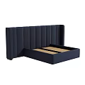 Navy Blue Double Bed With Vertical Tufted Headboard And Storage Frame Wooden Slats Inside