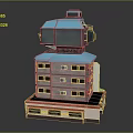 Modular Computer Design Featuring Stacked Components Blue Display Top And Red Base Structure