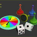Colorful Board Game Accessories Featuring Spinner Wheel Dice And Red Blue Green Yellow Cone Markers