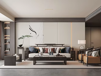 New Chinese style living room without main lamp living room new Chinese style sofa background 3d model