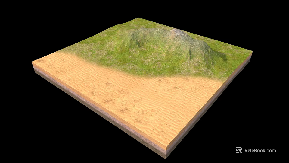 Natural Garden Landscape With Sandy Area Footprints Grassland And Small Mound 3d model 