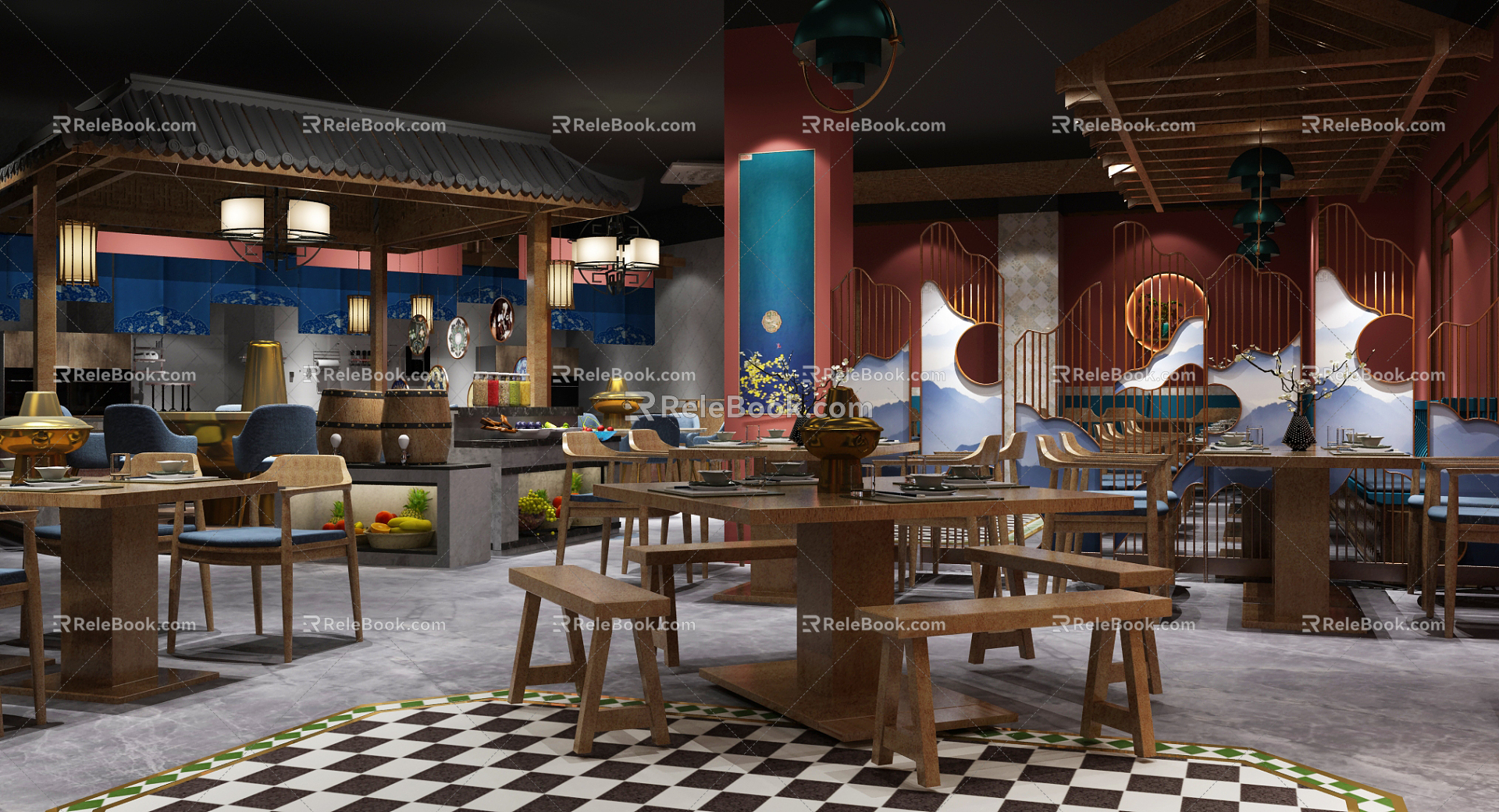 New Chinese Hot Pot Shop 3d model