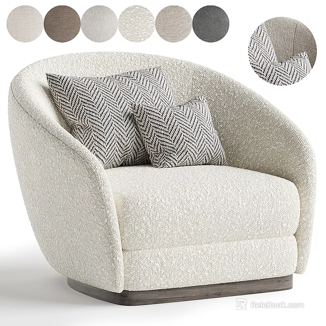 Cream Colored Plush Fabric Accent Chair with Two Herringbone Pattern Cushions and Curved Design 3d model 