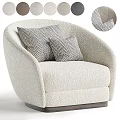 Cream Colored Plush Fabric Accent Chair with Two Herringbone Pattern Cushions and Curved Design