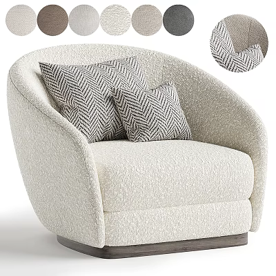 Cream Colored Plush Fabric Accent Chair with Two Herringbone Pattern Cushions and Curved Design 3d model