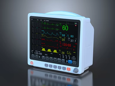 Advanced Patient Monitor Medical Device With LCD Display Vital Signs Waveform Graphs And Control Panel 3d model