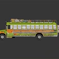 Vibrant Green And Orange Colorful Striped School Bus With Roof Rack Carrying Luggage Items