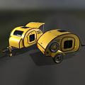 Yellow Camper Trailers With Solar Panels Open Rear Door And Interior View 3d model
