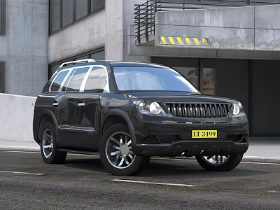Black SUV Exterior Parked On Street With Modern Concrete Building Background 3d model
