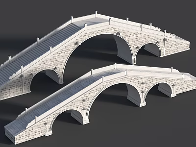 Elegant Traditional Stone Arch Landscape Bridge With Staircase And Railings 3d model
