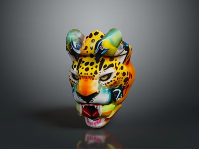 Colorful Leopard Head Sculpture With Vibrant Patterns Detailed Features And Artistic Design 3d model