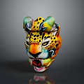 Colorful Leopard Head Sculpture With Vibrant Patterns Detailed Features And Artistic Design