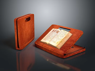 Brown Leather Tablet Case With Open Design And Vintage Book Inside 3d model