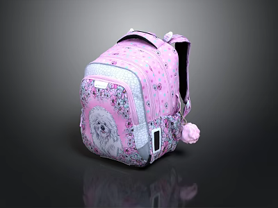 Cute Pink Backpack Design With Lion Pattern And Floral Decorations 3d model