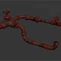 Rusty Red Metal Pipes With Valves And Curved Connections In Industrial Design