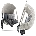 Light Gray Woven Hammock With Soft Pillows And Plaid Blanket 3d model