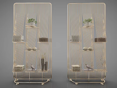 Modern Gold Metal Frame Bookcase with Multi Layer Shelves Plants Books and Decorative Ornaments 3d model