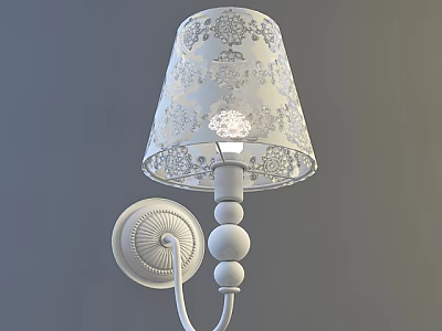 White Wall Lamp With Floral Pattern Lampshade And Decorative Round Base 3d model