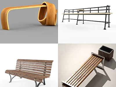 Modern Outdoor Bench With Wooden Seat Slats And Metal Frame For Park Garden Use 3d model