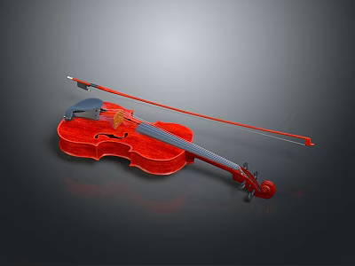 Elegant Red Violin With Bow Placed On Dark Background For Home Decor 3d model