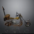 Vintage Motorcycle with Brown Luggage on Back Seat Brown Seat Metallic Finish and Orange Accents