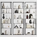 Modern Metal Frame Display Shelf with Decorative Vases Sculptures Frames and Books