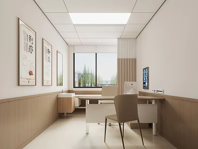Modern Hospital Outpatient Clinic Waiting Area With Medical Reception Desk And Seats 3d model