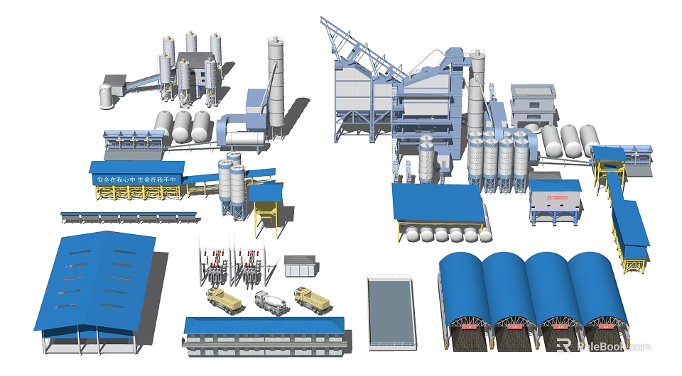 Modern Industrial Equipment Setup With Production Line Storage Tanks And Mechanical Units 3d model 