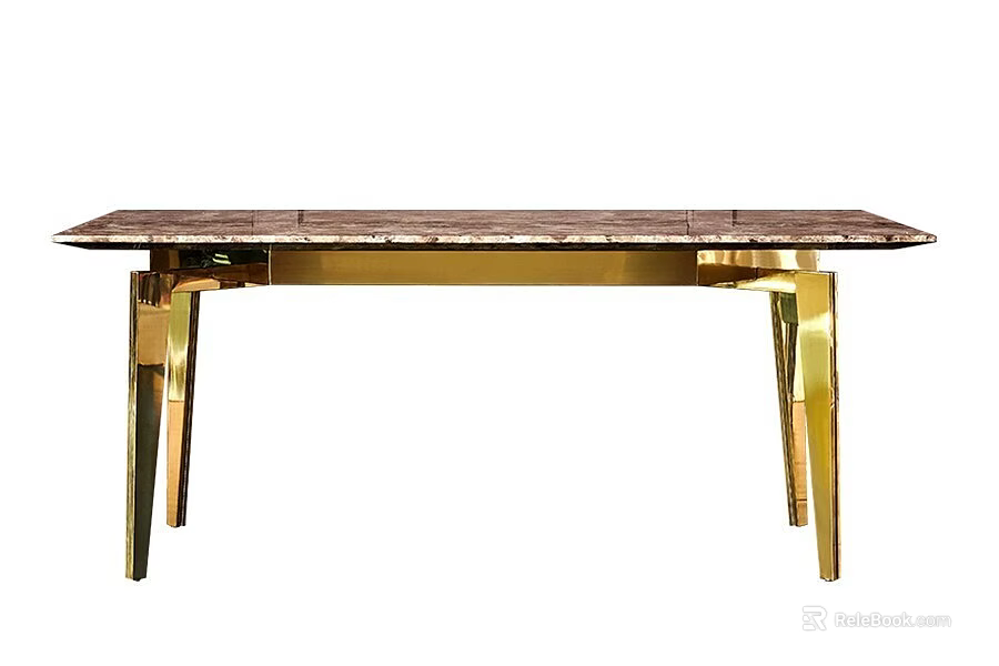 Stylish Modern Dining Table With Marble Tabletop And Golden Legs Design 3d model 