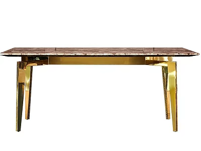 Stylish Modern Dining Table With Marble Tabletop And Golden Legs Design 3d model