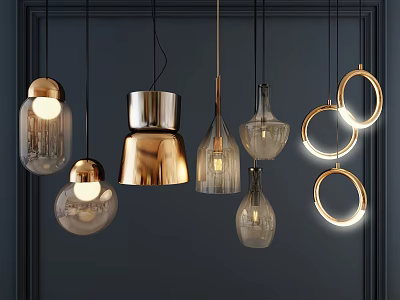 Modern Pendant Lights With Various Designs Metal Glass Shades And Circular Ring Shapes 3d model