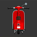 Red Vintage Scooter with Brown Leather Seat and White Wheels against Dark Background