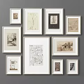 Gallery Wall Display With Framed Black White Drawings And Vintage Art