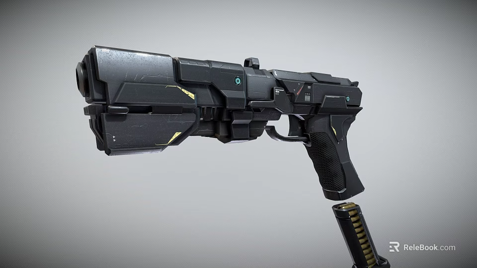 Modern Tactical Black Pistol With Sleek Design Yellow Accents And Ergonomic Grip 3d model 
