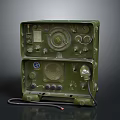 Vintage Green Military Radio Communication Device With Knobs Dials And Cable 3d model