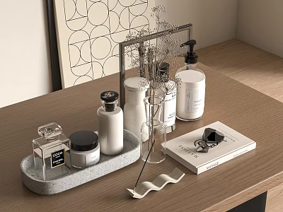 Stylish Desktop Decor With Tray Perfume Bottles Candle And Decorative Items 3d model